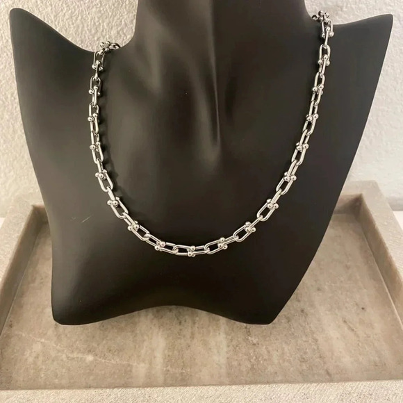 925 Sterling Silver U Link Necklace Chunky Link Necklace Modern Necklace - Picture 4 of 8